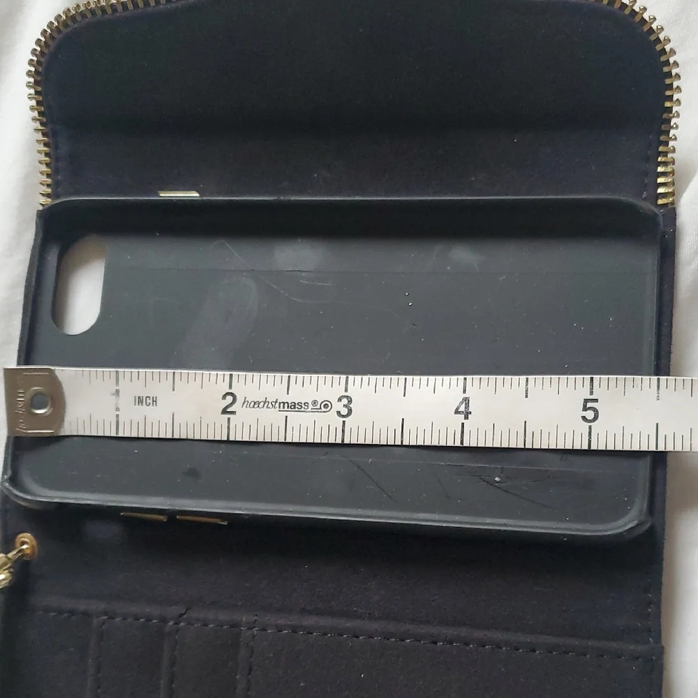Rebecca Minkoff Black Phone Holder Wristlet Clutch with Gold Accents